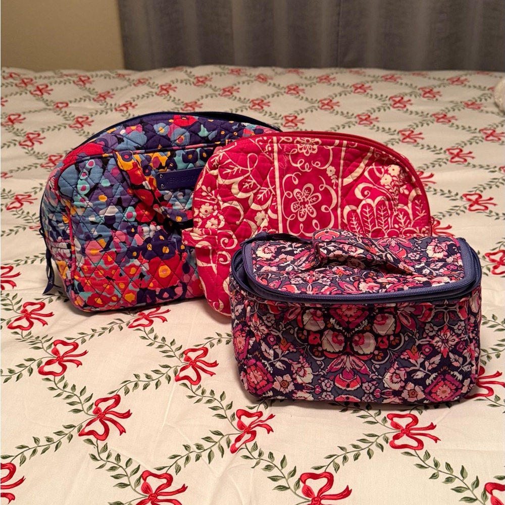 Vera Bradley Colorful Patterned Cosmetic Bag Trio